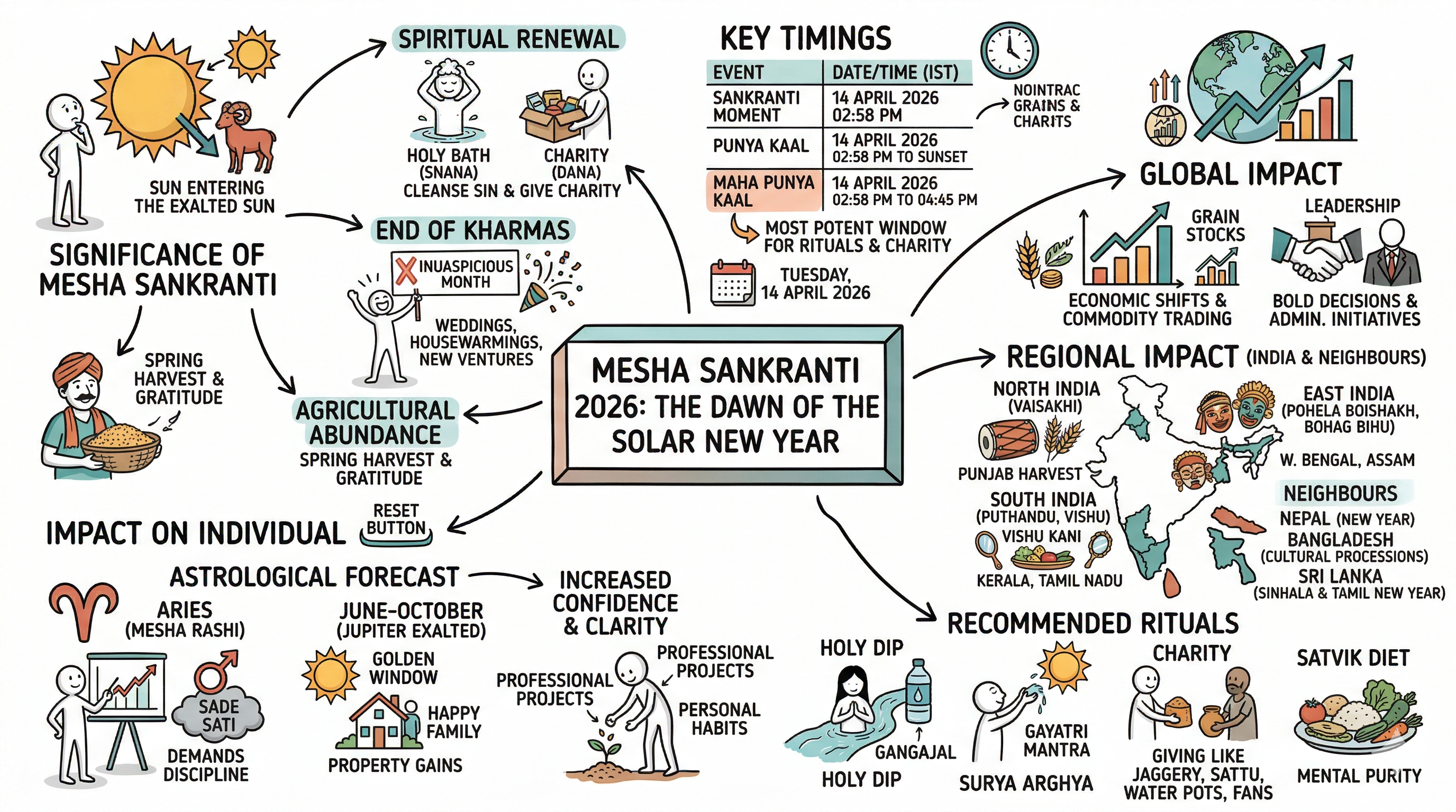 Mesha Sankranti 2026 — Solar New Year infographic